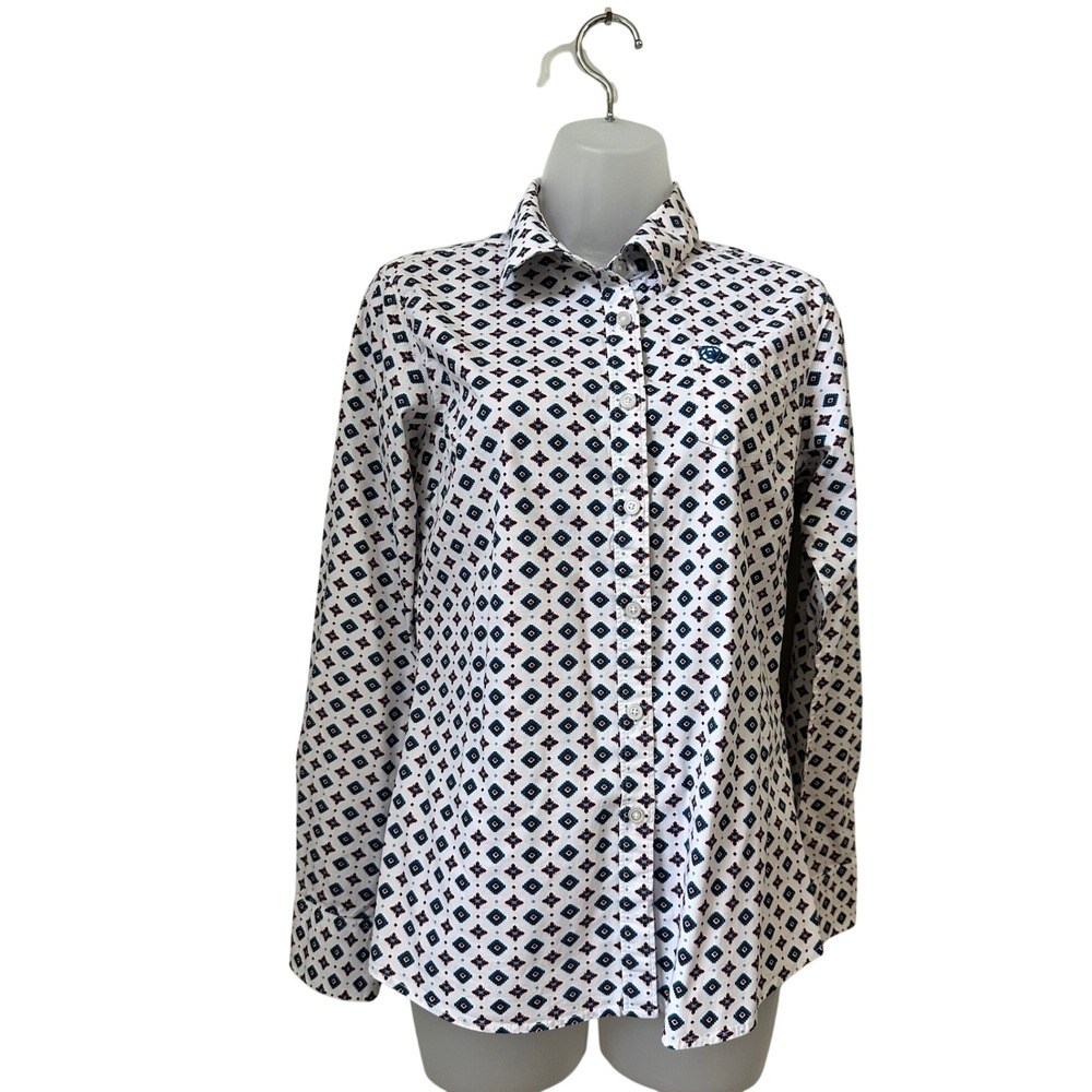 Ariat REAL Women Medium White Southwestern Geometric Long Sleeve Button Down Top